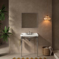 28 inch white ceramic sink with chrome metal legs