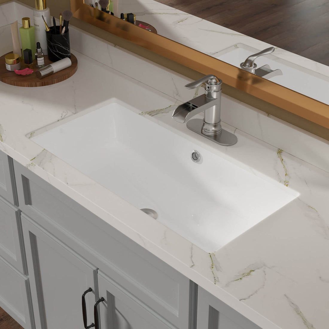 28 inch x 14 inch Undermount Ceramic Bathroom Sink with Overflow