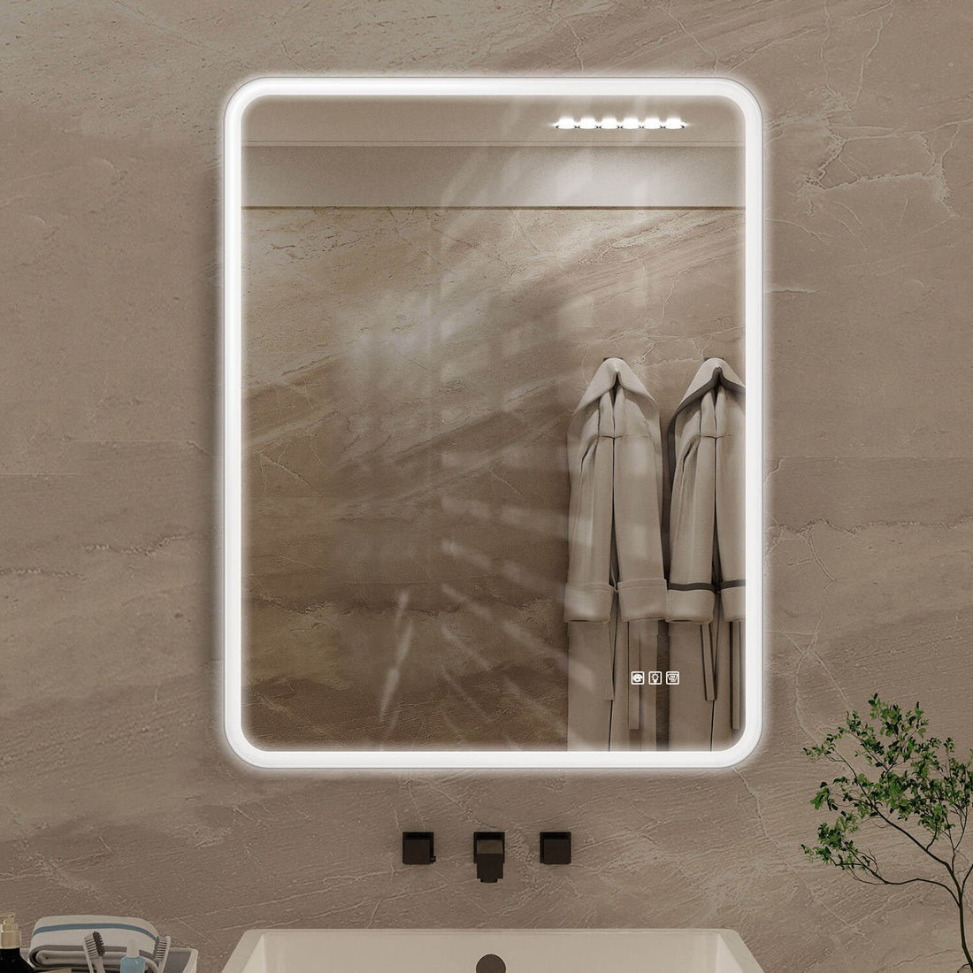 36&quot; x 28&quot; Rectangular Frameless Wall-Mount Anti-Fog LED Light Bathroom Mirror