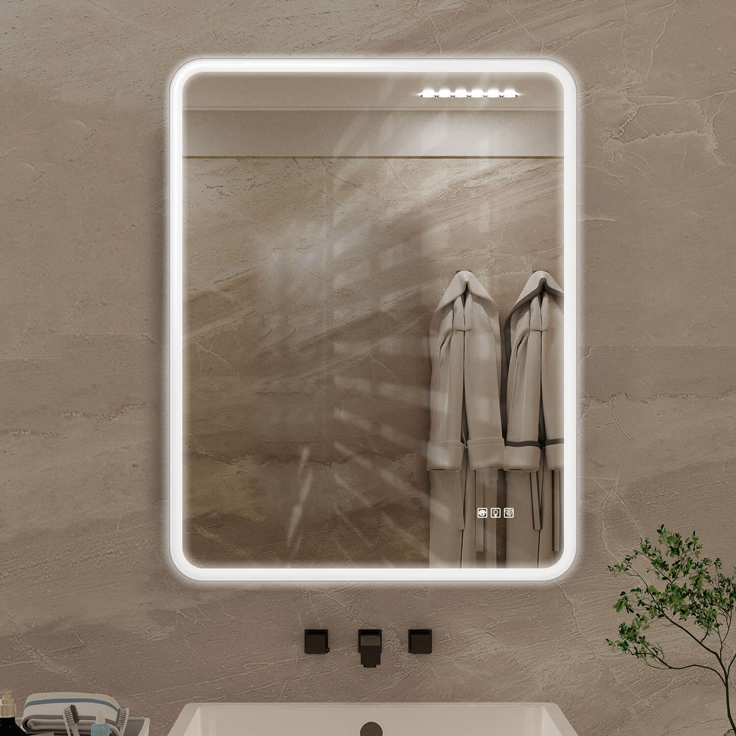 36&quot; x 28&quot; Rectangular Frameless Wall-Mount Anti-Fog LED Light Bathroom Mirror