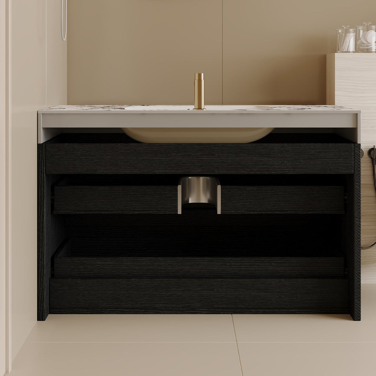 29.9 inch Black Floating Bathroom Vanity Open Internal Cabinet Frame Structure