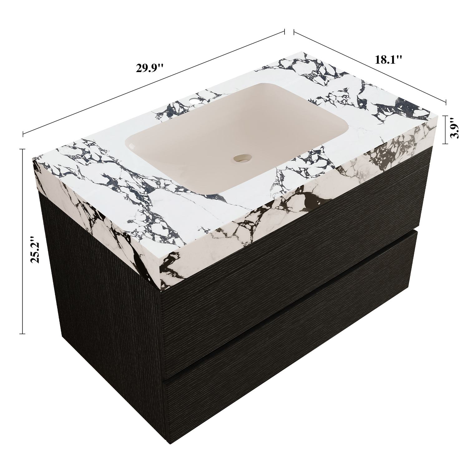 29.9 inch Black Wall Mounted Bathroom Vanity Overall Dimension Specifications