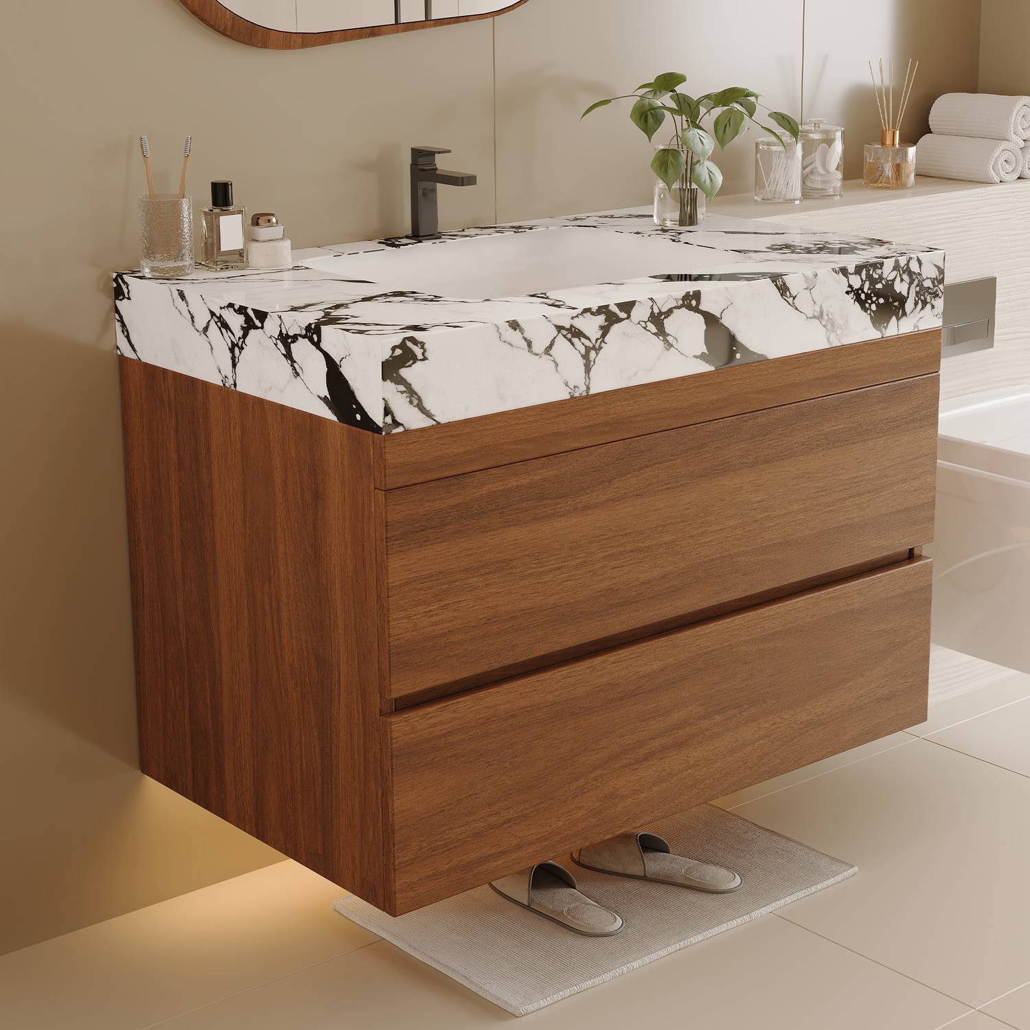 29.9 inch Floating Bathroom Vanity Angled Perspective View