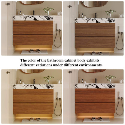 29.9 inch Walnut Bathroom Vanity Color Variations Light Environment Comparison