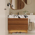 29.9 inch Walnut Floating Bathroom Vanity Faux Marble Top Scene View