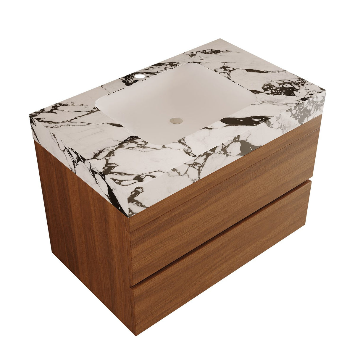29.9 inch Walnut Floating Vanity White Background Isometric View