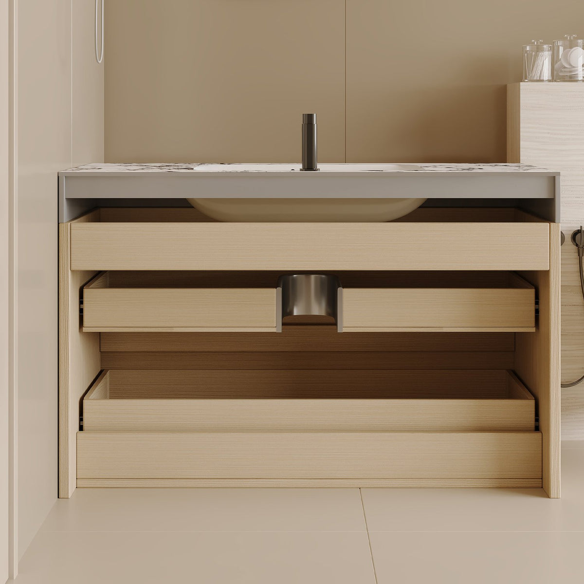 29.9 inch Wood Floating Bathroom Vanity Open Internal Frame Structure Front View