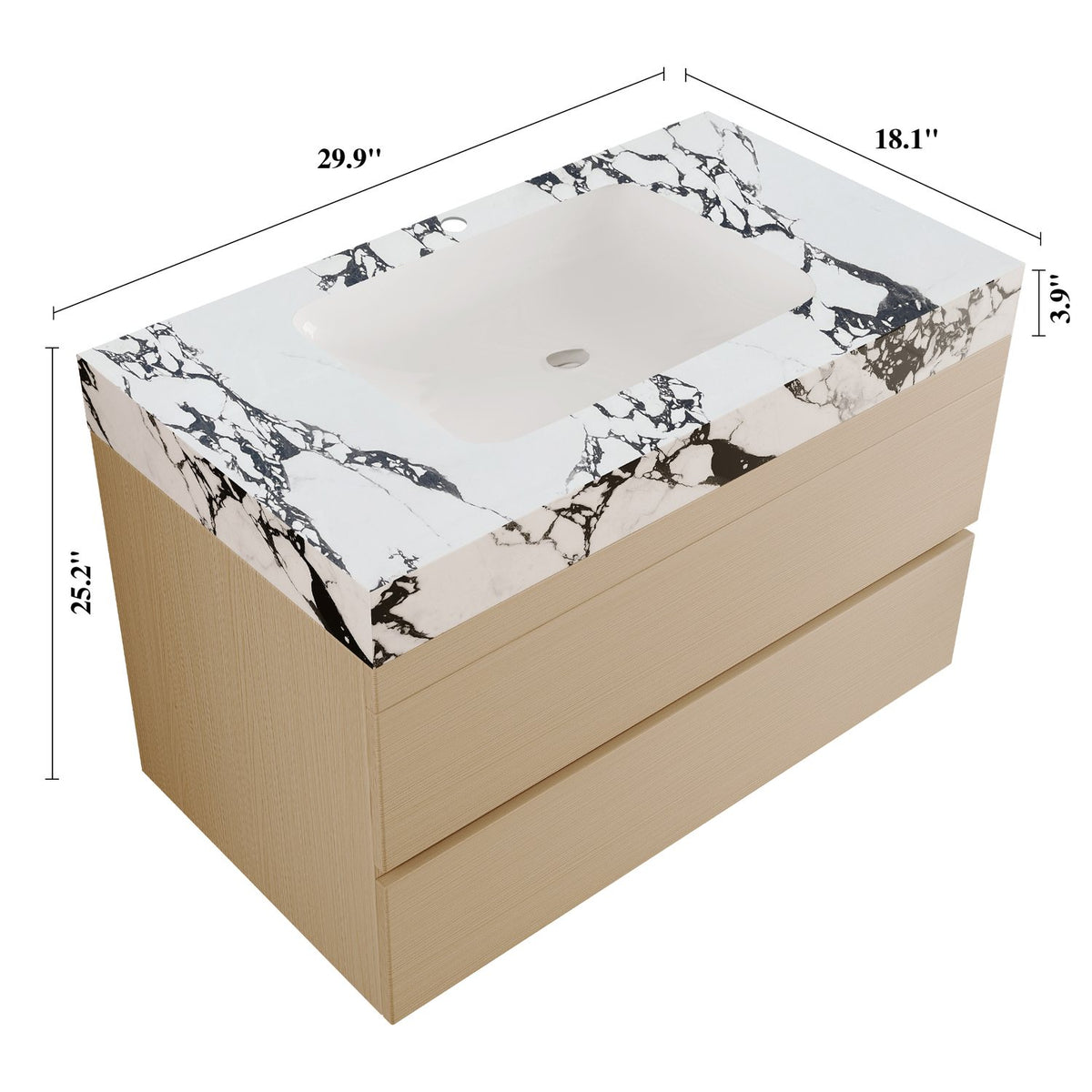 29.9 inch Wood Floating Bathroom Vanity Overall Size Specification Dimensions