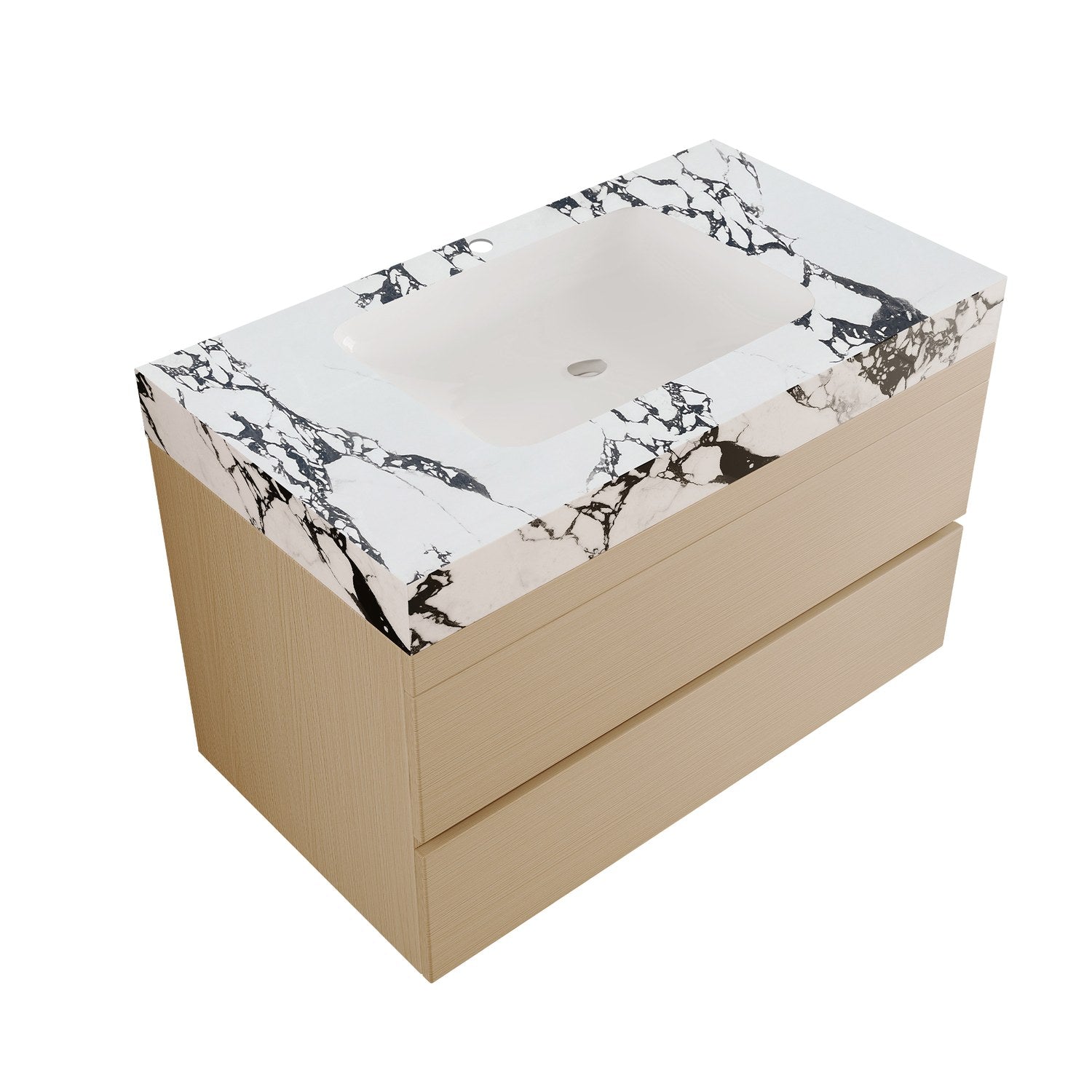 29.9 inch Wood Floating Bathroom Vanity White Background Isometric View