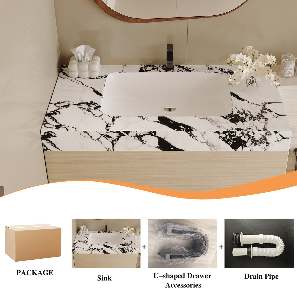 29.9 inch Wood Floating Vanity Top View Sink Set Accessories Package Included