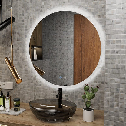 Round LED Light Bathroom Vanity Mirror Wall Mount Frameless Anti Fog