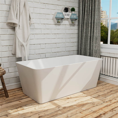 67 inch Heavy Duty Solid Surface Soaking Tub, Insulated Stand Alone Freestanding Stone Resin Bathtub with Integrated Overflow &amp; Drain, cUPC Certified