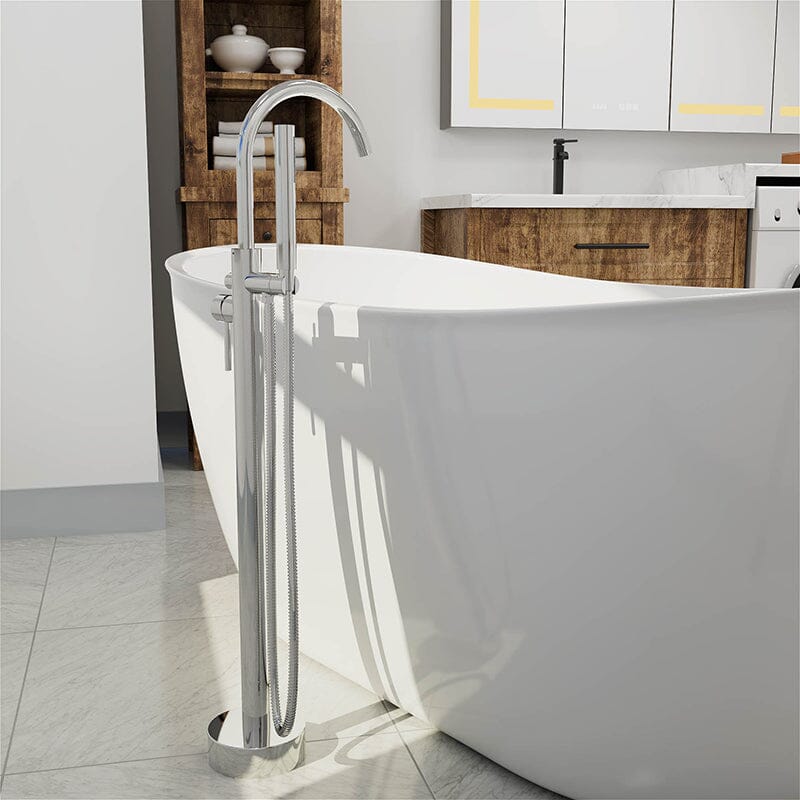 Freestanding Tub Filler Floor Mount Bathtub Faucet with Handheld Shower Chrome