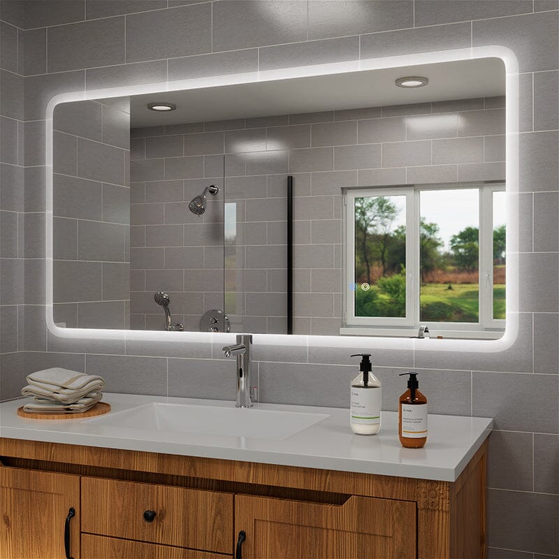 LED Light Bathroom Vanity Rounded Rectangle Mirror Frameless Anti Fog