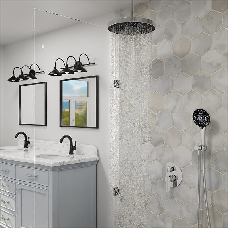 12&quot; Ceiling Mount Round Shower Systems with Head Shower &amp; Hand Shower Combo Set