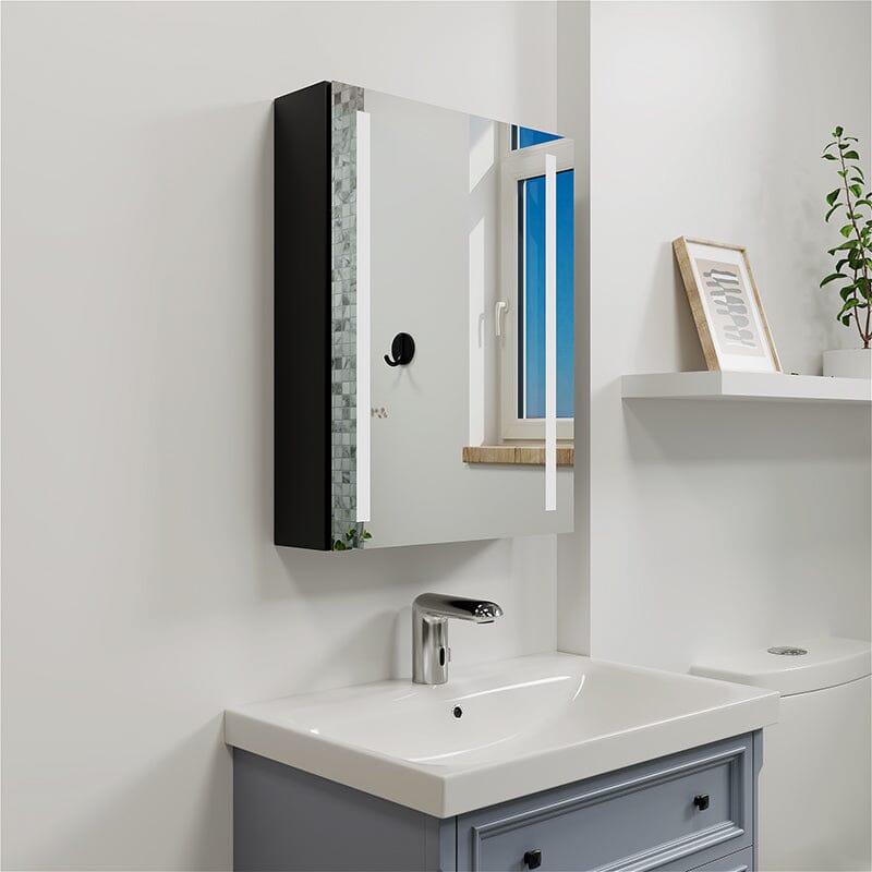 Rectangular Dimmable LED Lighted Medicine Cabinet with Mirror, Adjust Glass Shelves