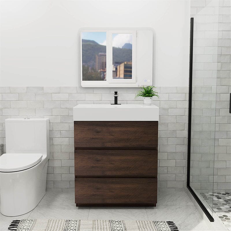 30 Inch Bathroom Vanity with Sink Floor Mounted Floating One-Piece Sink Cabinet