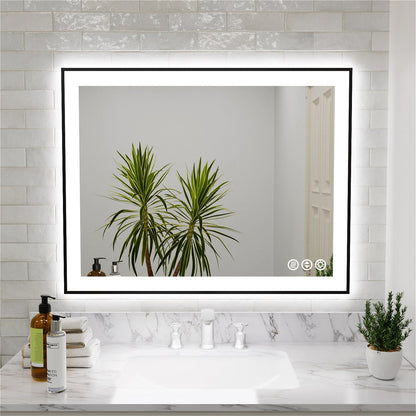 GIVING TREE 28&quot;/32&quot;/36&quot;/40&quot; LED Bathroom Mirror with Black Frame, Anti-Fog, Shatter-Proof, Memory, 3 Colors