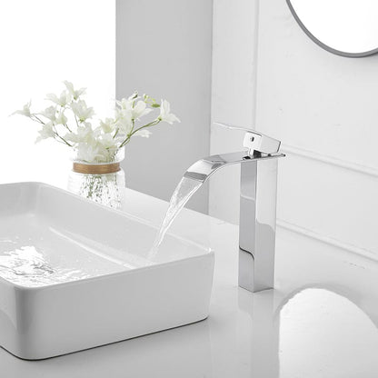 Waterfall Single Hole Single Handle Bathroom Sink Faucet With Pop-up Drain Assembly