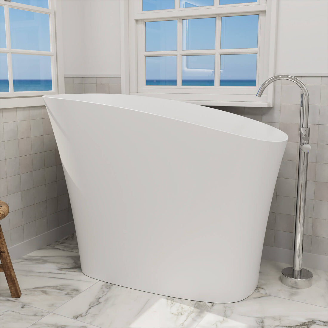 Stone Resin Tub with Built-in Seat