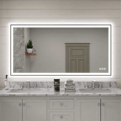 GIVING TREE 60&quot;/72&quot;/84&quot; LED Bathroom Mirror with Black Frame, Anti-Fog, Shatter-Proof, Memory, 3 Colors