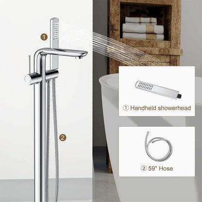 Bathroom Freestanding Tub Filler Faucet with Hand Shower Chrome