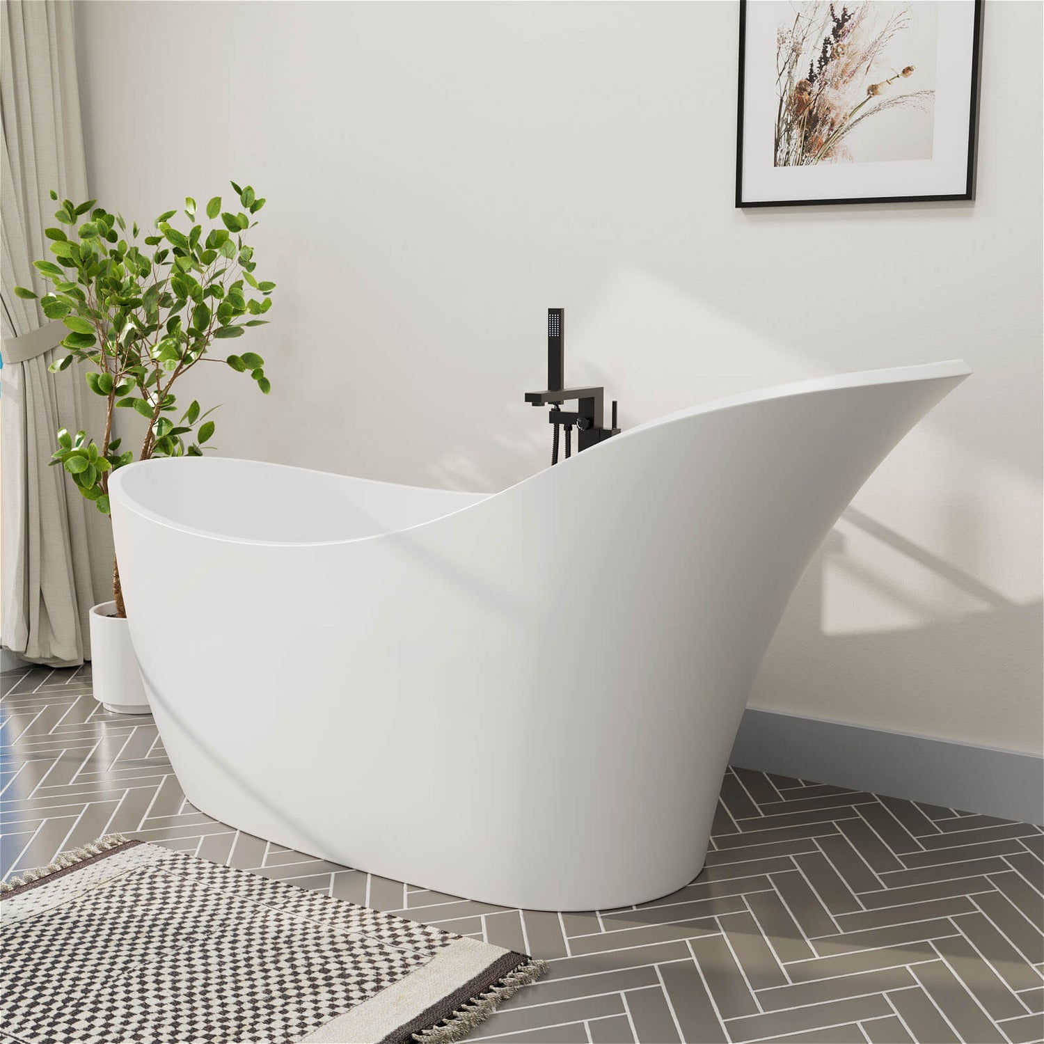Single Slipper Bathtub with 120° Backrest
