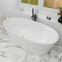 63"/67"/71'' Solid Surface Stone Resin Freestanding Soaking Bathtub Comfortable Backrest Design