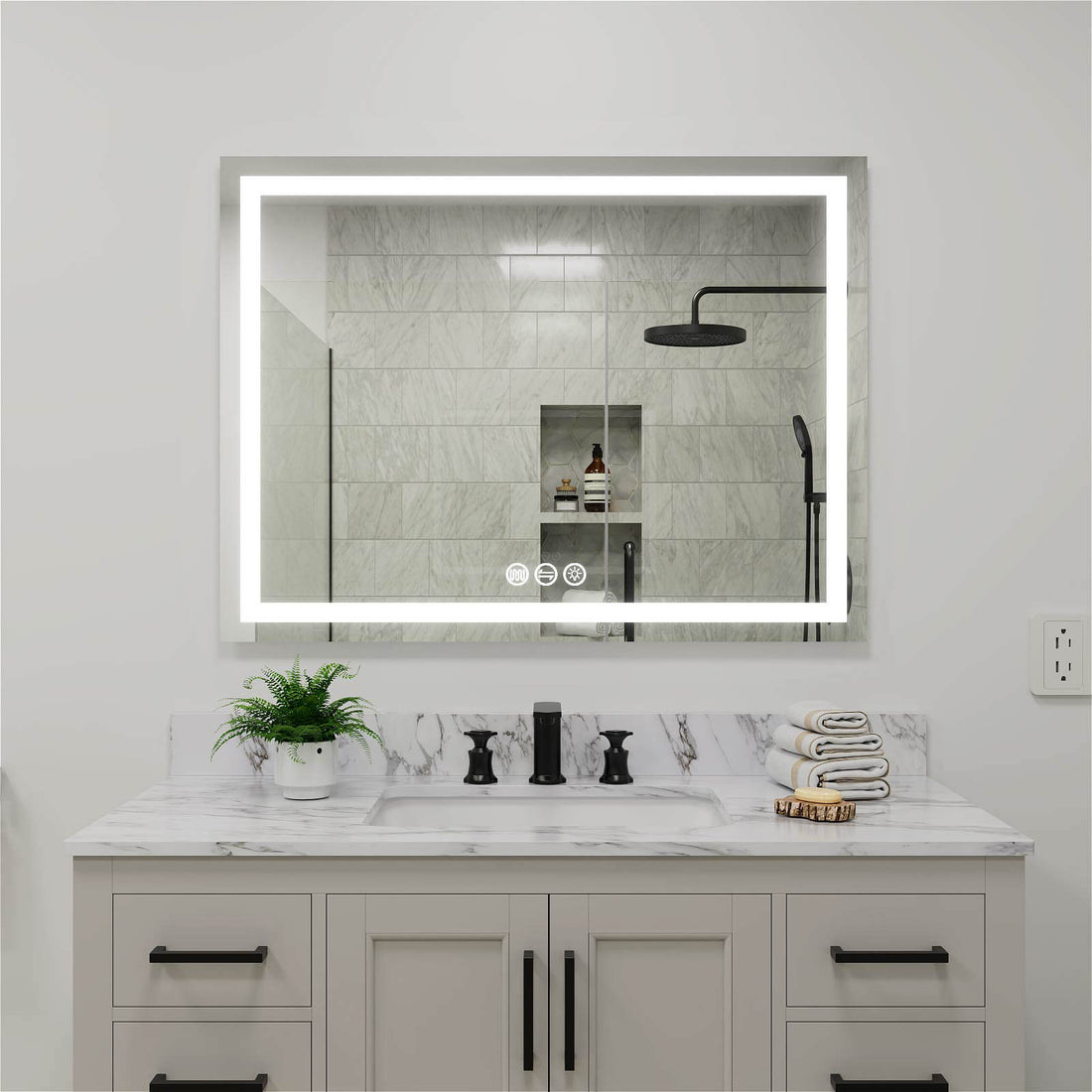 48" x 36" Rectangular Frameless LED Lighted Wall Mount Bathroom Vanity Mirror with Memory Function
