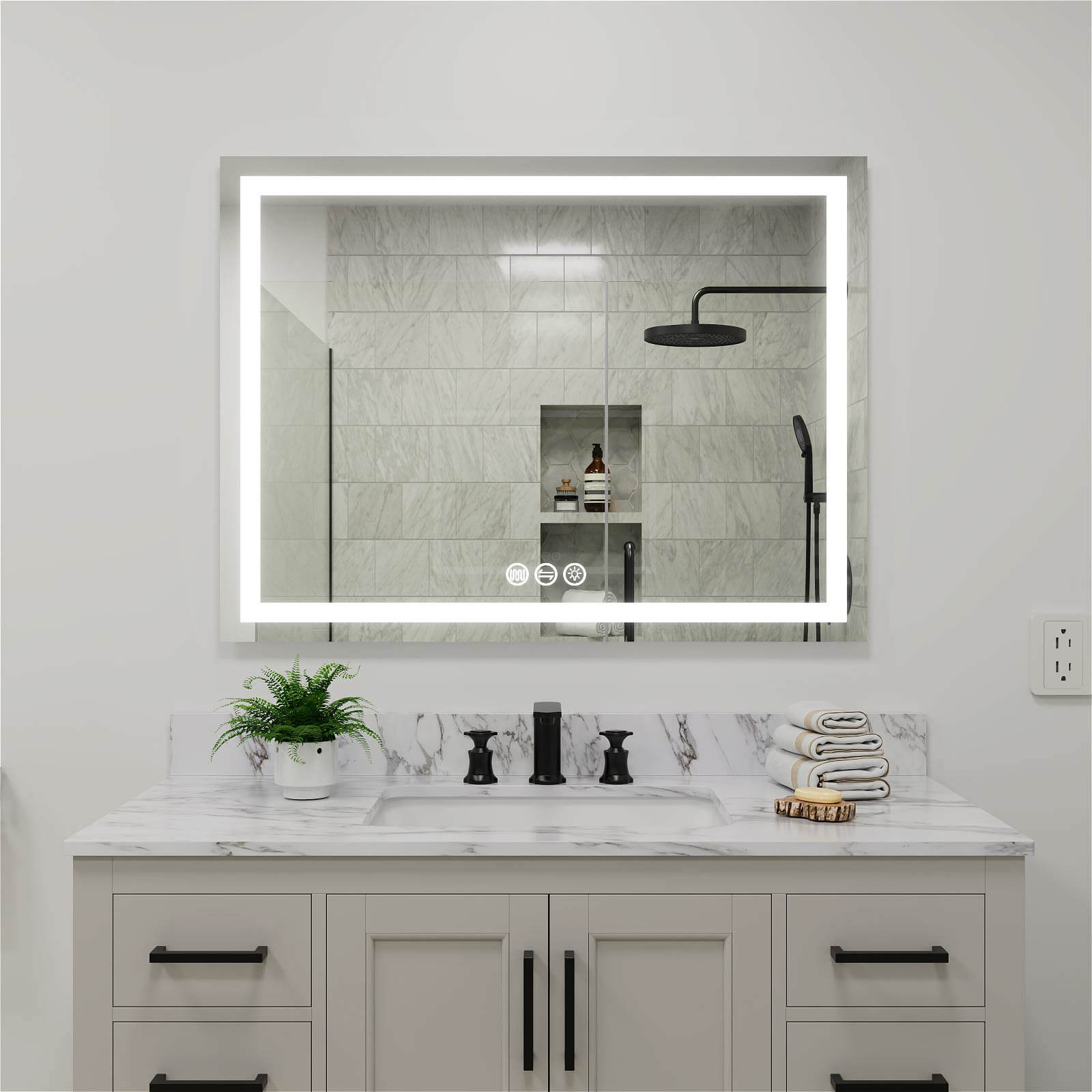 48&quot; x 36&quot; Rectangular Frameless LED Lighted Wall Mount Bathroom Vanity Mirror with Memory Function