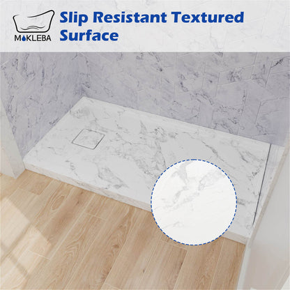 marble look alcove shower base with anti slip texture
