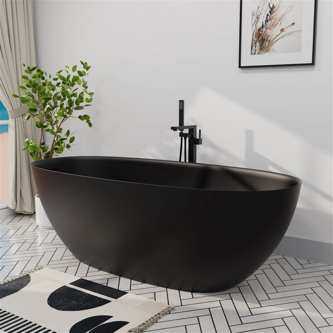 Solid Surface Oval Bathtub black