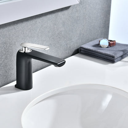 Modern Single Hole Single Handle Brass Bathroom Sink Faucet in Matte Black
