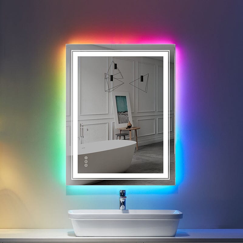 36“/48” RGB LED Light Bathroom Vanity Mirror Rectangular Frameless Anti Fog