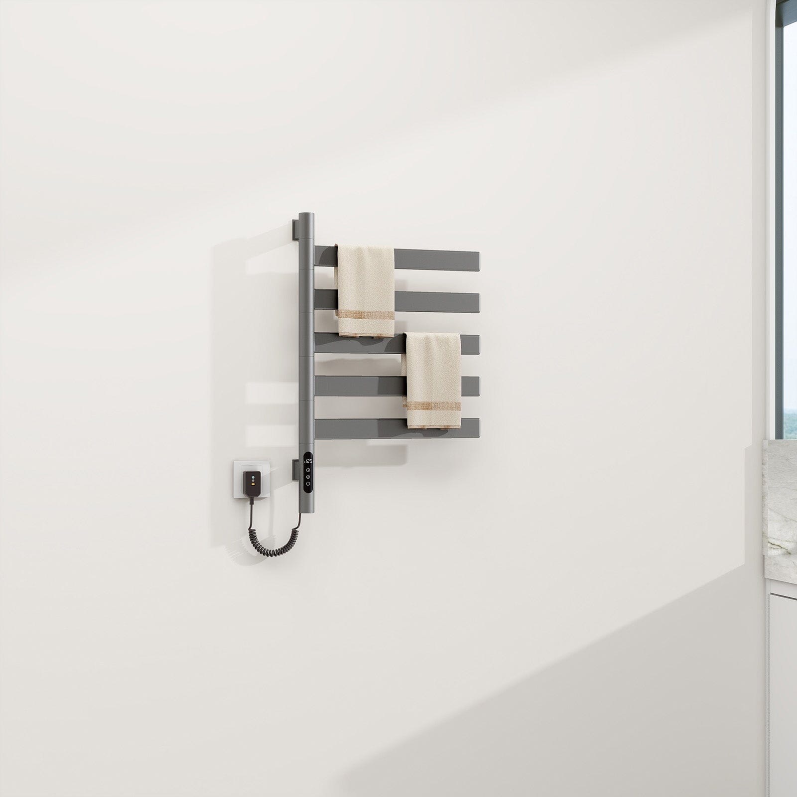 Heated Towel Racks for Bathroom, 180° Rotating Wall Mounted Towel Warmer with Flat 5 Bar