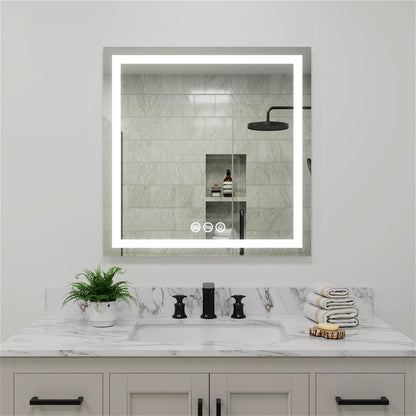 36&quot; x 36&quot; Square Frameless LED Lighted Wall Mount Bathroom Vanity Mirror with Memory Function