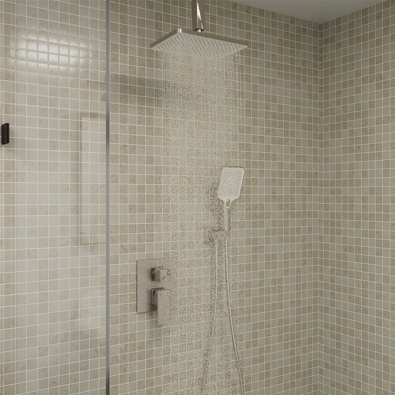 Shower Set 14.2&quot; Rectangular Ceiling Shower Head with 3 Functions Hand Shower