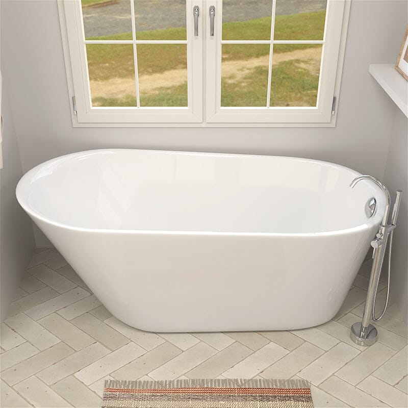 65&quot; Acrylic Slipper Flatbottom Freestanding Soaking Bathtub in Glossy White