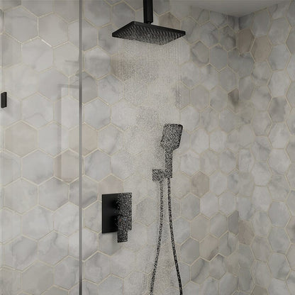 Shower Set 14.2&quot; Rectangular Ceiling Shower Head with 3 Functions Hand Shower