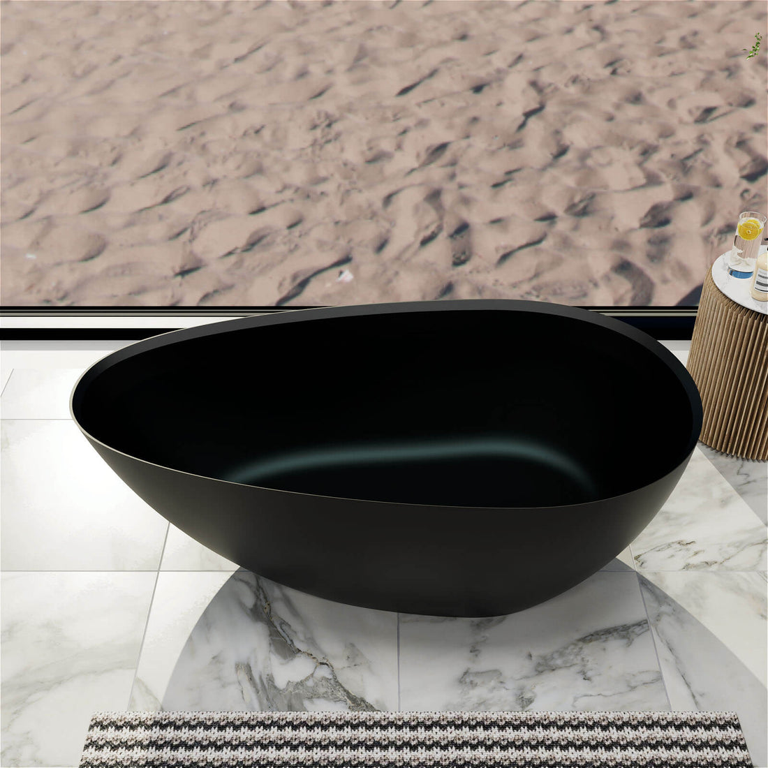Matte Black Small Freestanding bathtub with overflow