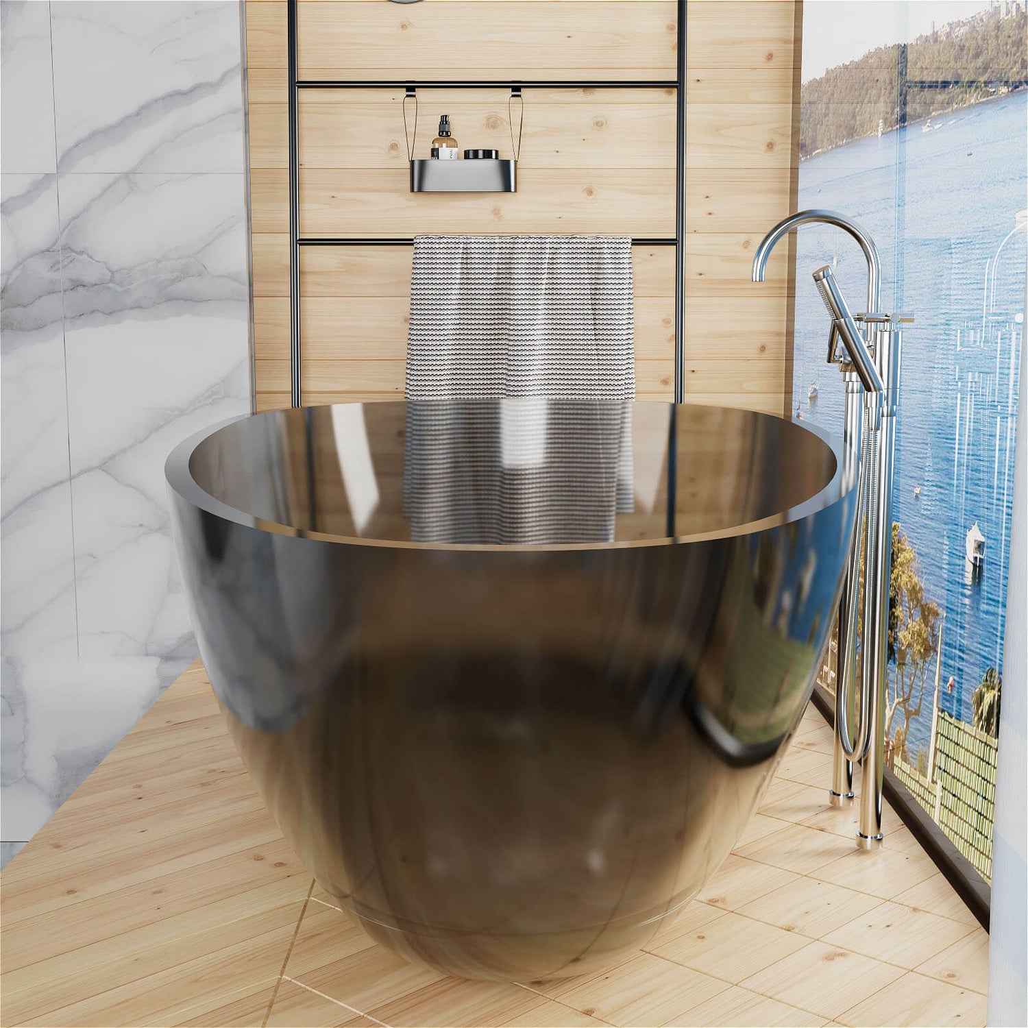 71&quot; Modern Art Resin Tub, Transparent Egg Shape Freestanding Soaking Bathtub for Hotels