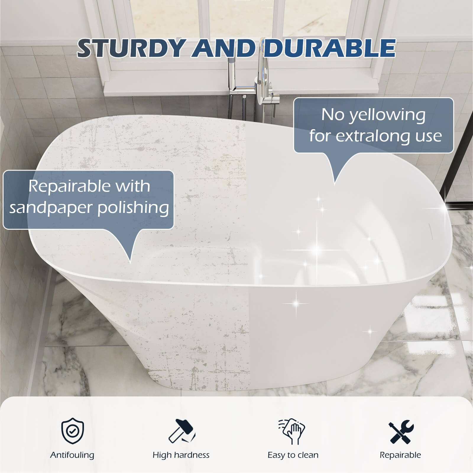 47&quot; Single Slipper Freestanding Japanese Soaking Bathtub Solid Surface Stone Resin Tub with Built-in Seat