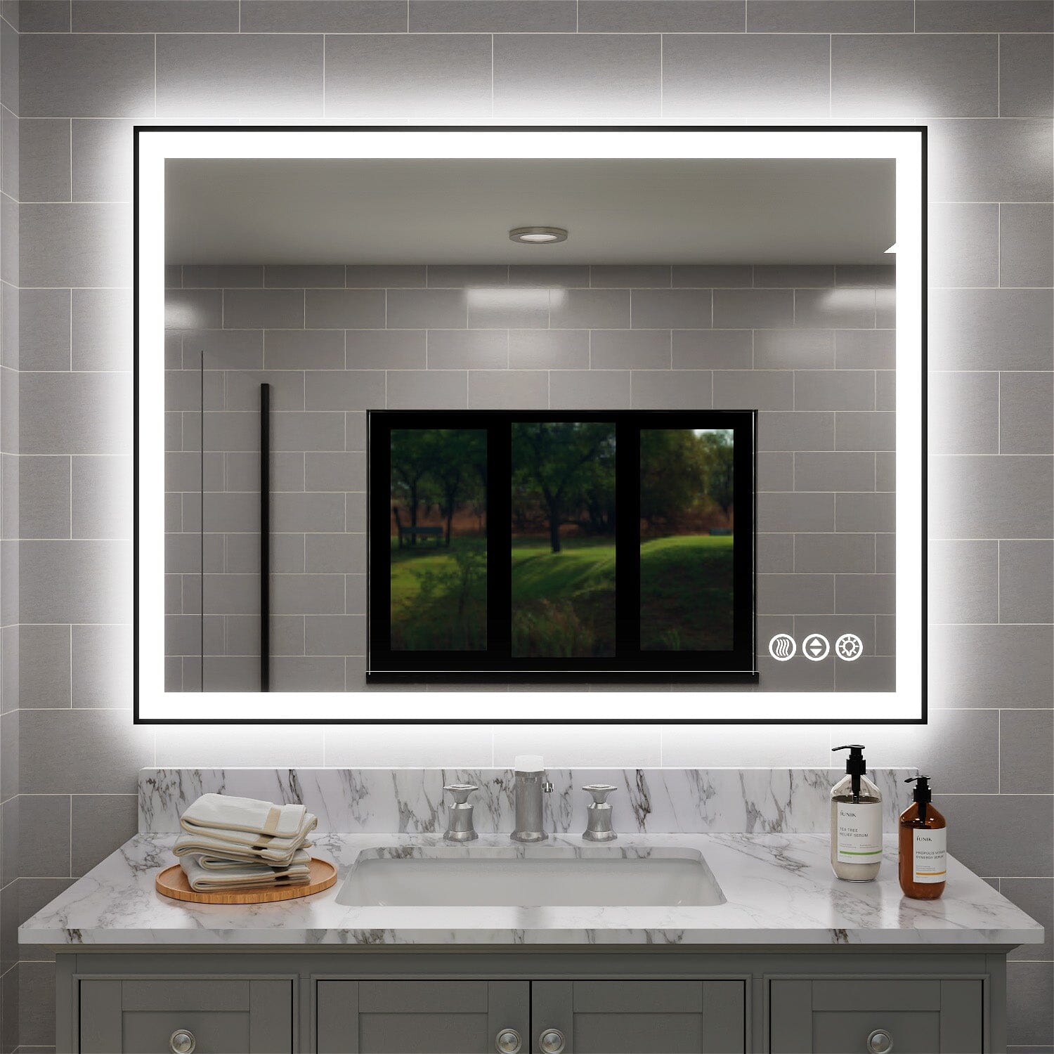 GIVING TREE 40&quot;/48&quot;/55&quot; LED Bathroom Mirror with Black Frame, Anti-Fog, Shatter-Proof, Memory, 3 Colors