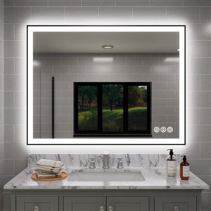 GIVING TREE 40&quot;/48&quot;/55&quot; LED Bathroom Mirror with Black Frame, Anti-Fog, Shatter-Proof, Memory, 3 Colors