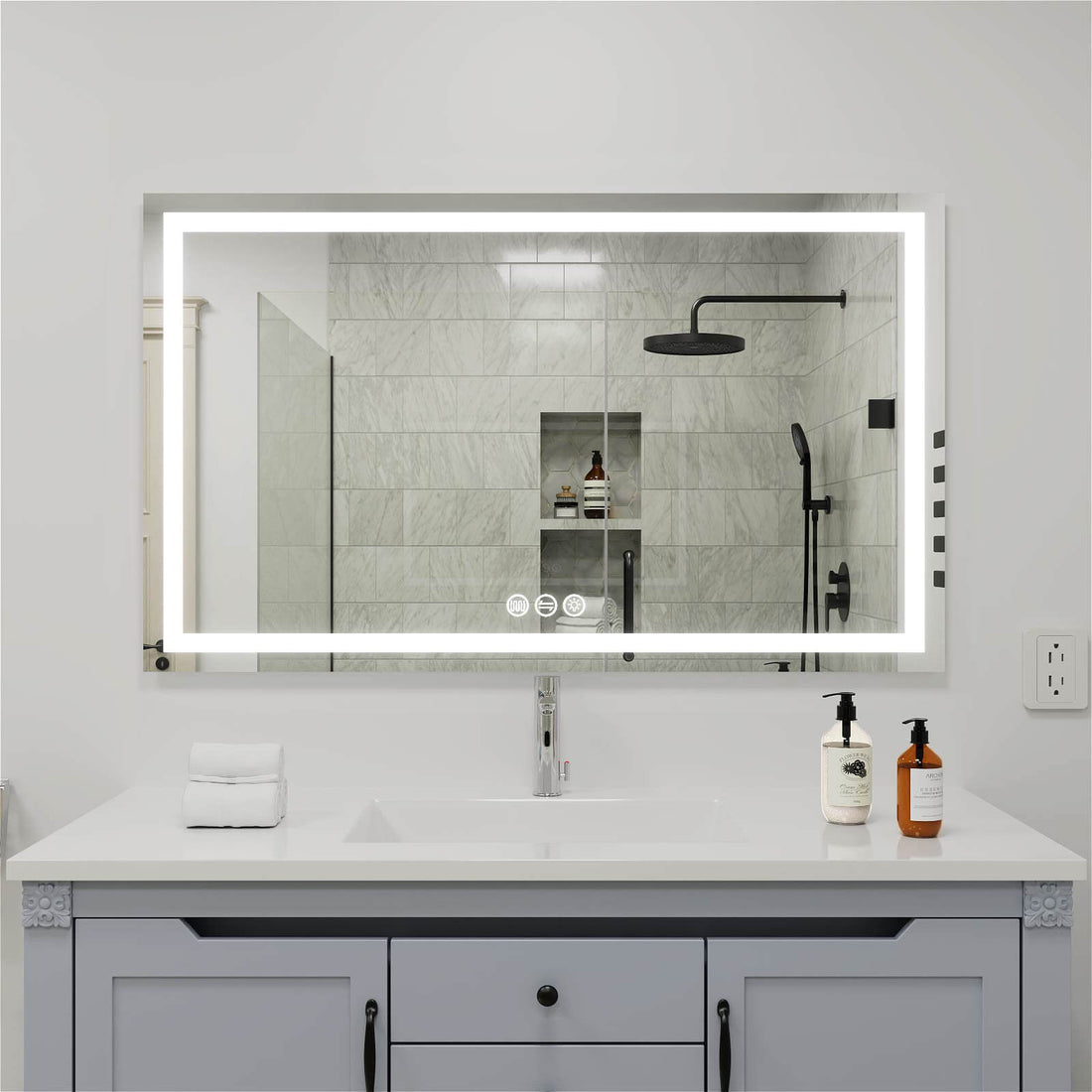 72" x 36" Rectangular Frameless LED Lighted Wall Mount Bathroom Vanity Mirror with Memory Function