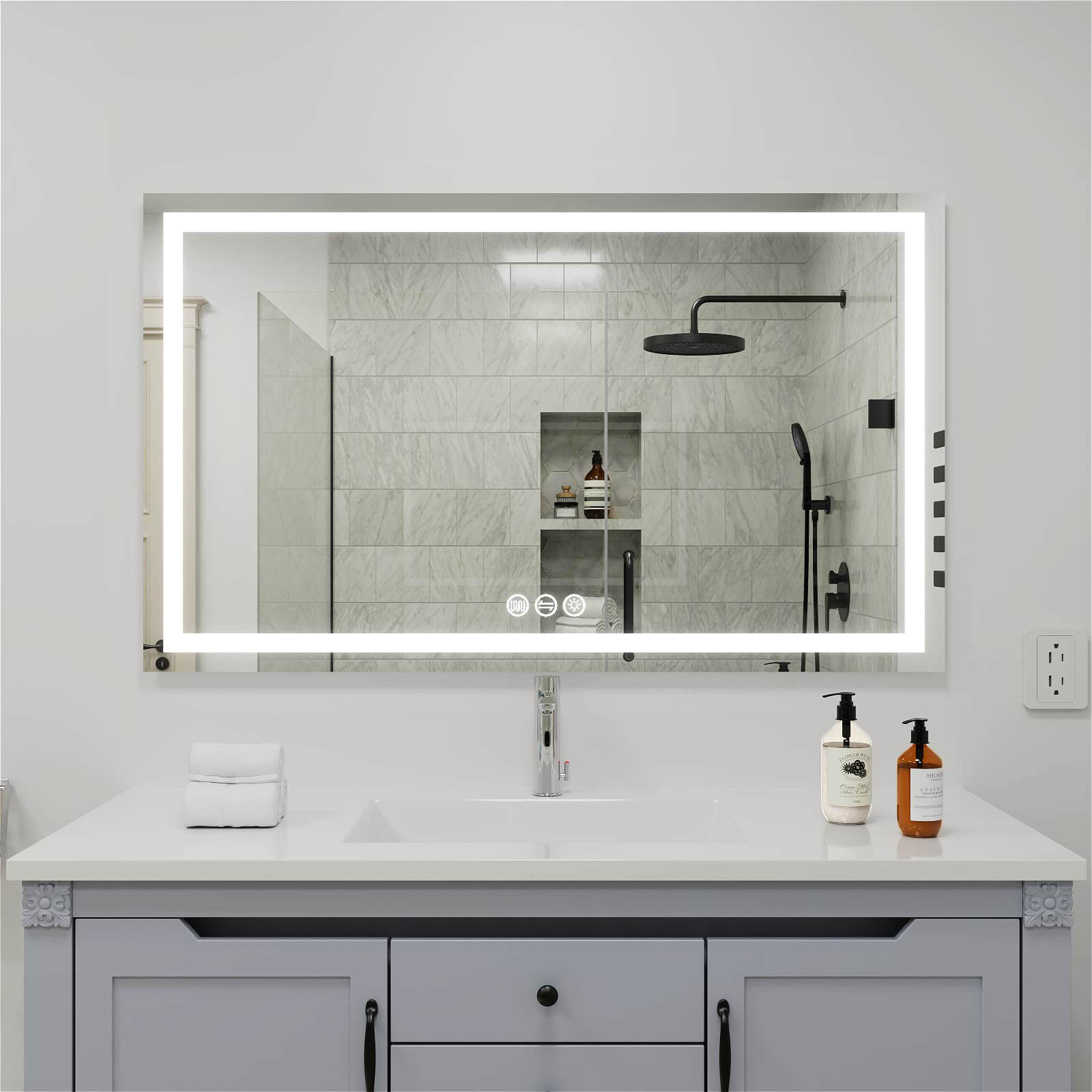 72&quot; x 36&quot; Rectangular Frameless LED Lighted Wall Mount Bathroom Vanity Mirror with Memory Function