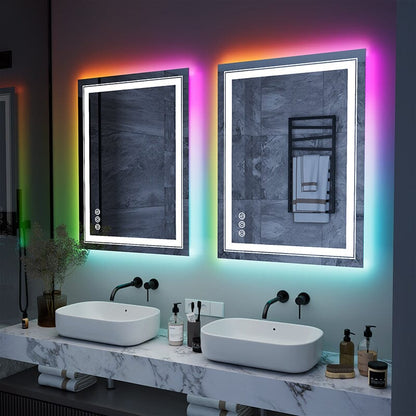 RGB LED Light Bathroom Vanity Mirror Small Rectangular Frameless Anti Fog