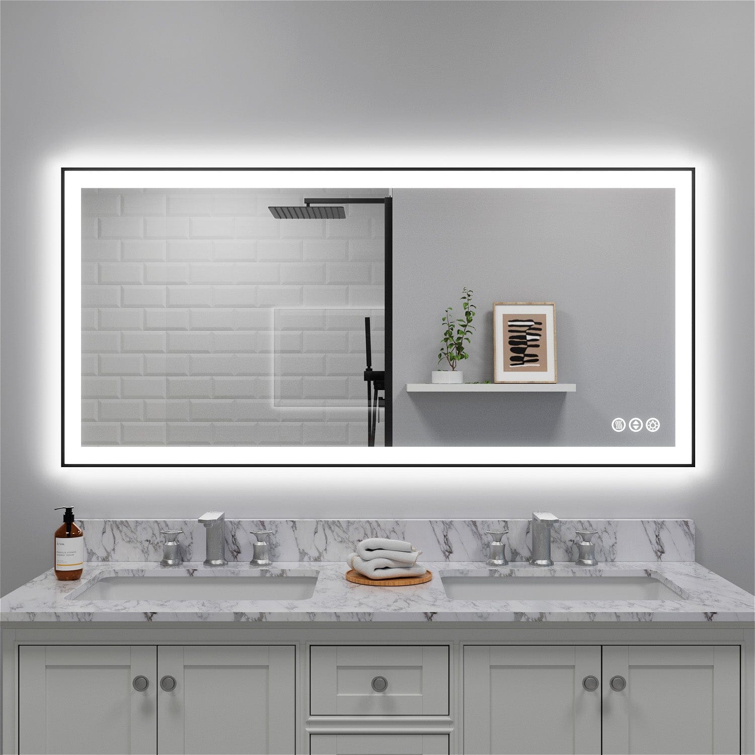 GIVING TREE 60&quot;/72&quot;/84&quot; LED Bathroom Mirror with Black Frame, Anti-Fog, Shatter-Proof, Memory, 3 Colors