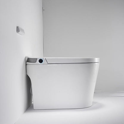 Modern White Oval Smart Toilet with Heated Seat, Automatic Power Flush Tankless
