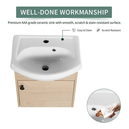 18 Inch Small Size Bathroom Vanity With Ceramic Sink, Wall Mounting Design